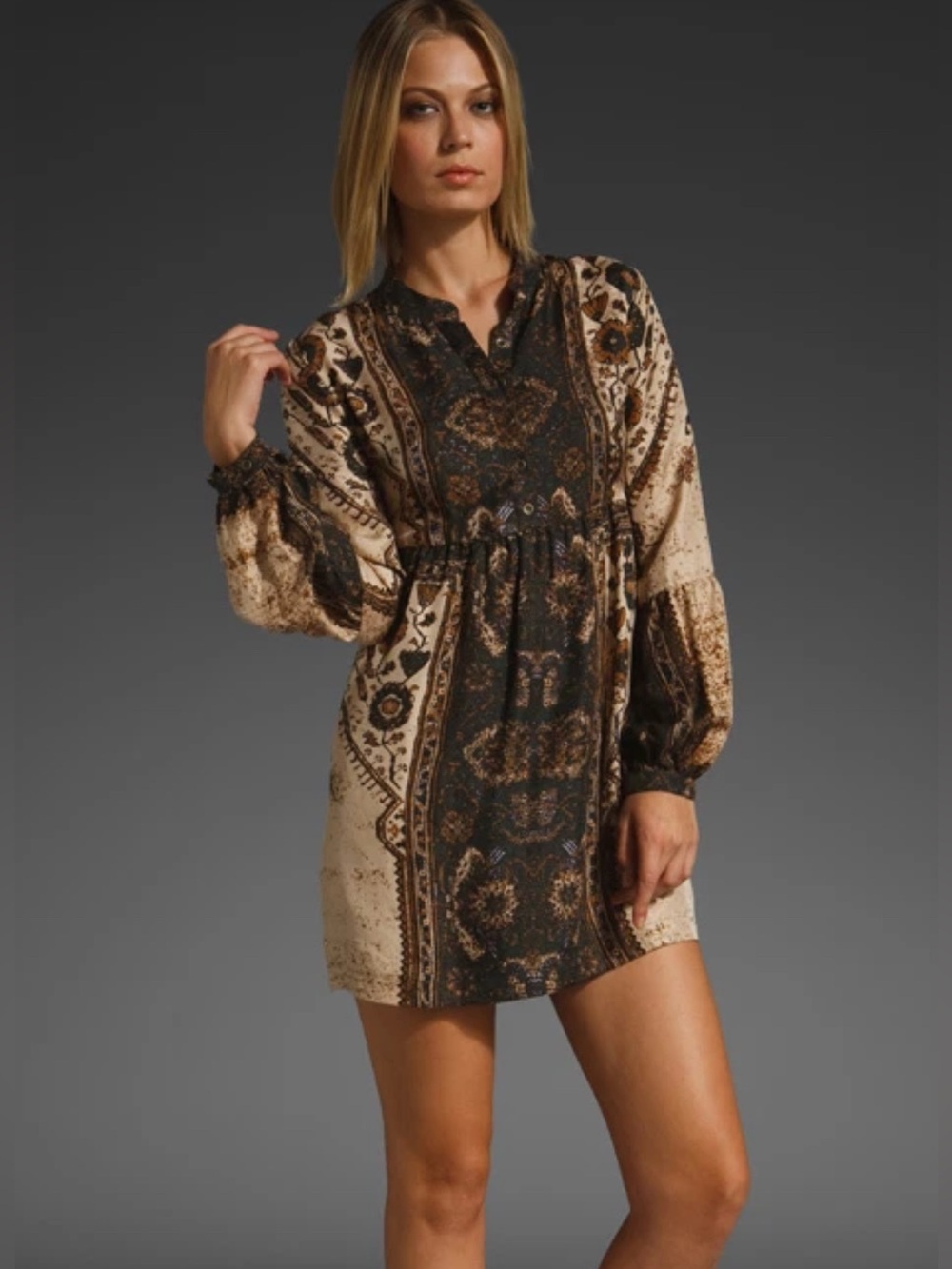 Twelfth Street by Cynthia Vincent Silk Top in Cream and Brown Speckle